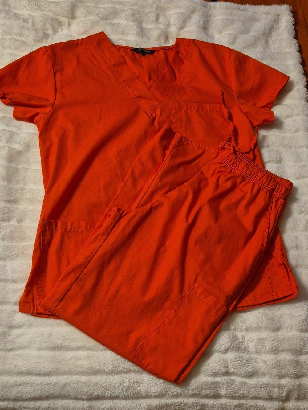 Women's V-Neck Medical Scrub Top and Pants Set - Orange Unisex.